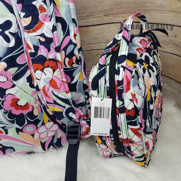Vera Bradley Set Essential Backpack Mod Paisley Pink Cotton Bookbag Lunch Bunch - Picture 15 of 16